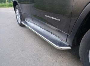 Пороги с площадкой (нерж. лист) 42,4 мм для Jeep Cherokee V (KL) Рестайлинг Серый ТСС JEEPCHER14-06