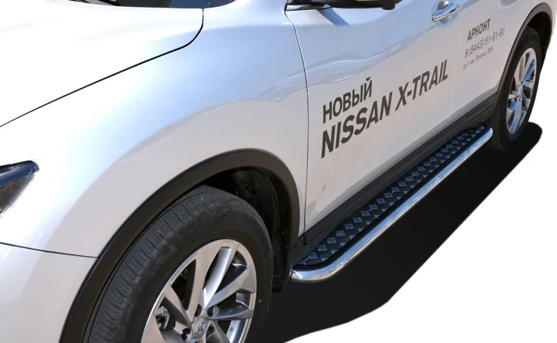 Пороги с накладным листом d53 мм для Nissan X-Trail III  Юко NXT.15.41