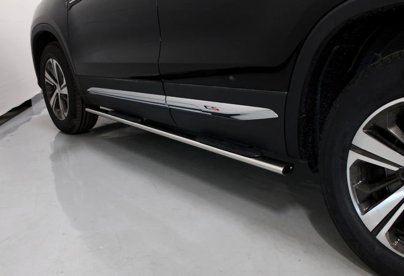 Пороги овальные с накладкой 75х42 мм для Changan CS75 I Рестайлинг