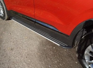 Пороги алюминиевые "Slim Line Silver" 1820 мм для Hyundai Santa Fe IV Серебрянный ТСС HYUNSF18-25S