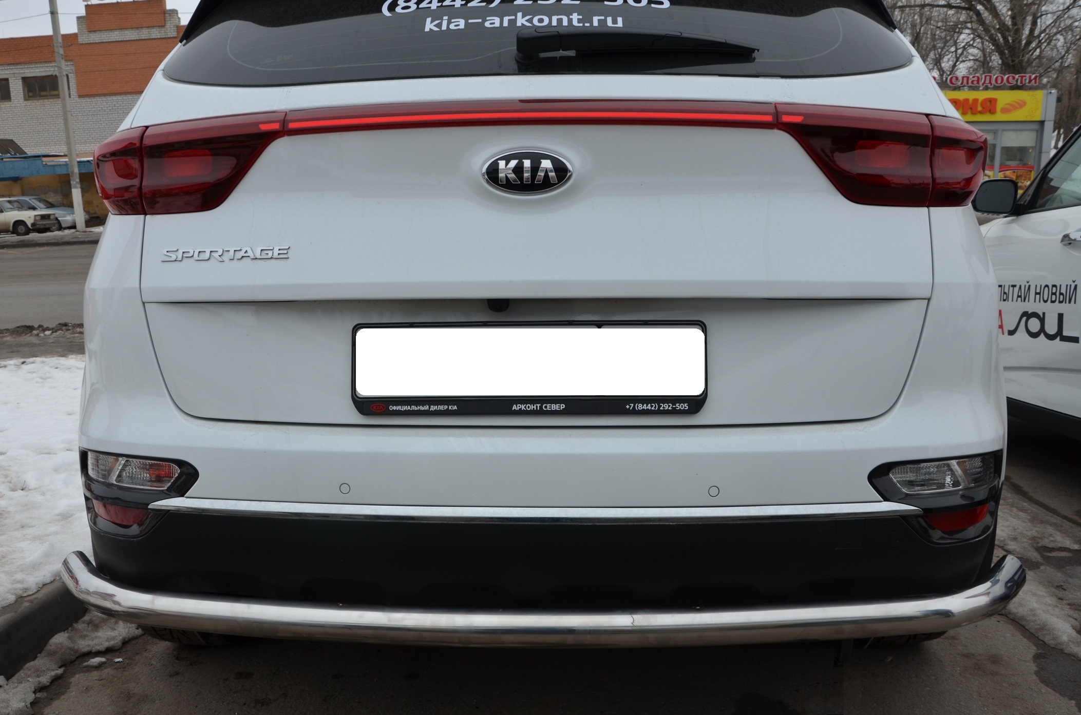 Защита заднего бампера угловая большая d60 мм для Kia Sportage IV Рестайлинг