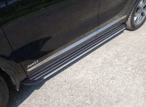 Пороги алюминиевые "Slim Line Silver" 1820 мм для Kia Sorento III Prime Рестайлинг Серебрянный ТСС KIASORPR18-27S