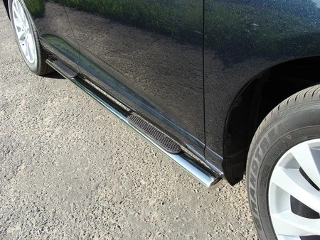 Пороги овальные с накладкой 75х42 мм для Toyota Venza I Рестайлинг