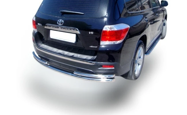 Защита заднего бампера двойная и короткая d60/42 мм для Toyota Highlander II (U40) Рестайлинг  Юко THL.10.26