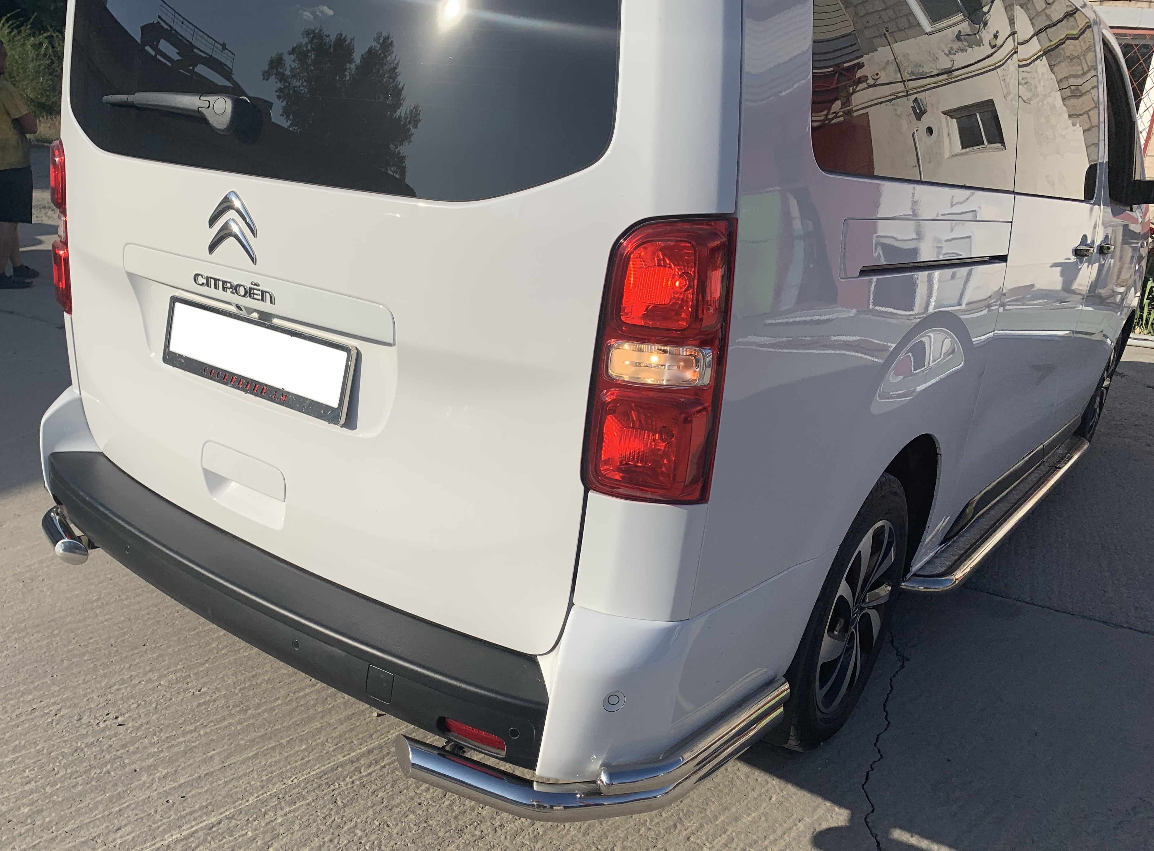 Защита заднего бампера угловая двойная d60/42 мм для Citroen SpaceTourer I Рестайлинг