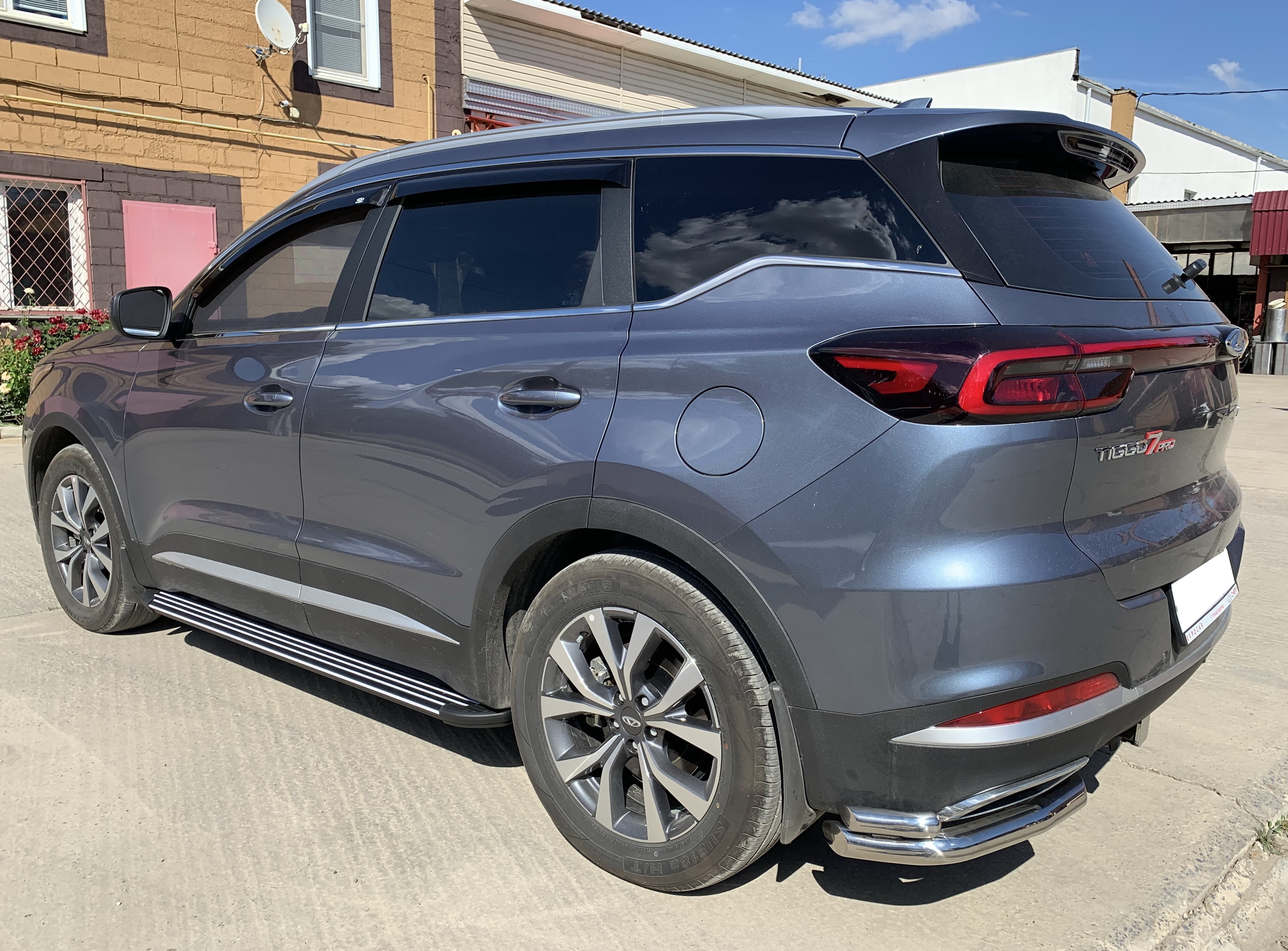 Защита заднего бампера угловая двойная d60/42 мм для Chery Tiggo 7 Pro I