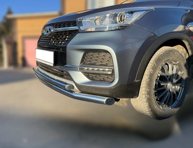 Защита переднего бампера двойная d60/42 мм для Chery Tiggo 4 I Рестайлинг  Юко CHTG-R.19.03