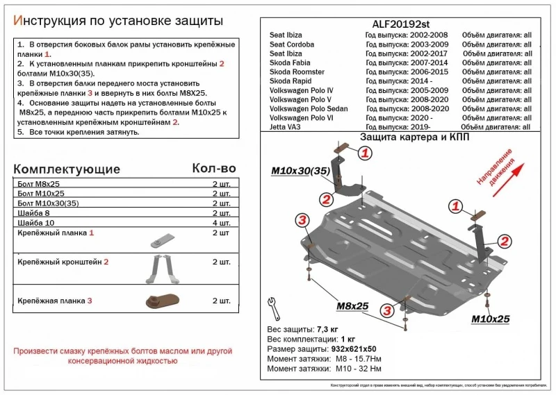 Защита картера и КПП для Skoda Rapid II  Alfeco ALF20192AL