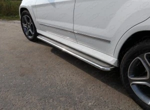Пороги с площадкой (нерж. лист) 42,4 мм для Mercedes-Benz GLK-Класс I (X204) Рестайлинг Серый ТСС MERGLK220D14-06