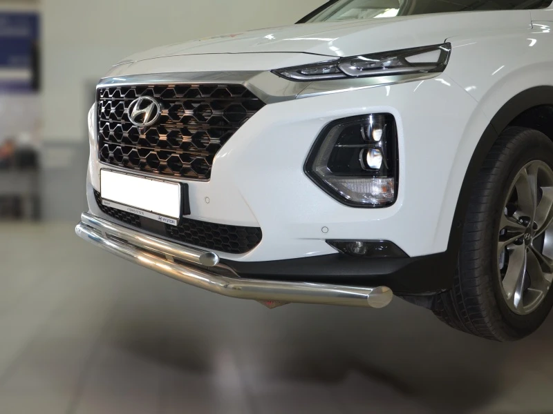 Защита переднего бампера двойная d60/42 мм для Hyundai Santa Fe IV  Юко HYSF.18.03