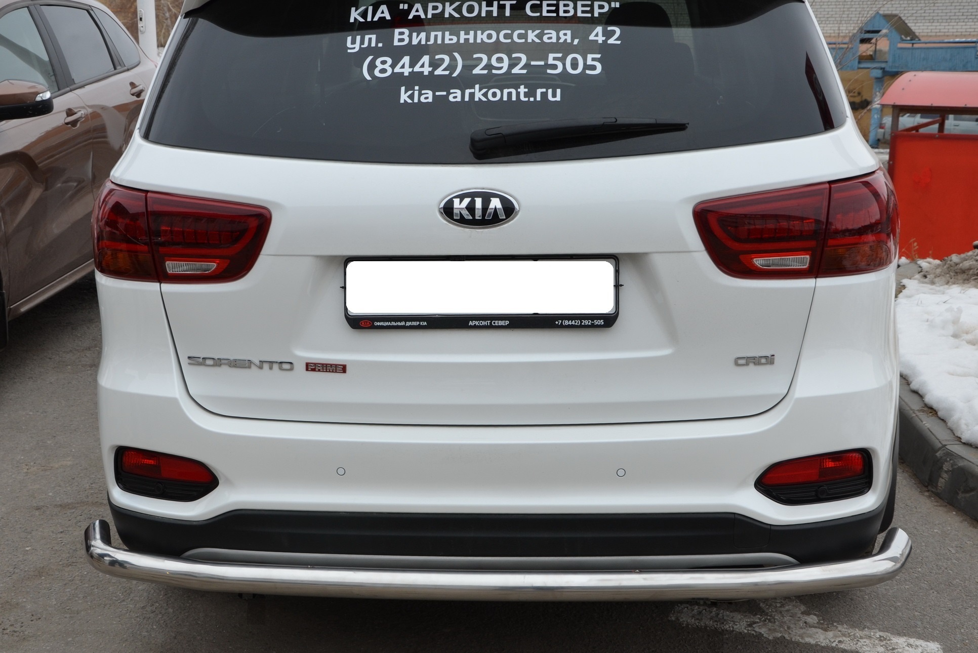 Защита заднего бампера угловая большая d60 мм для Kia Sorento III Prime Рестайлинг