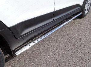 Пороги овальные с проступью 75х42 мм для Hyundai Creta I