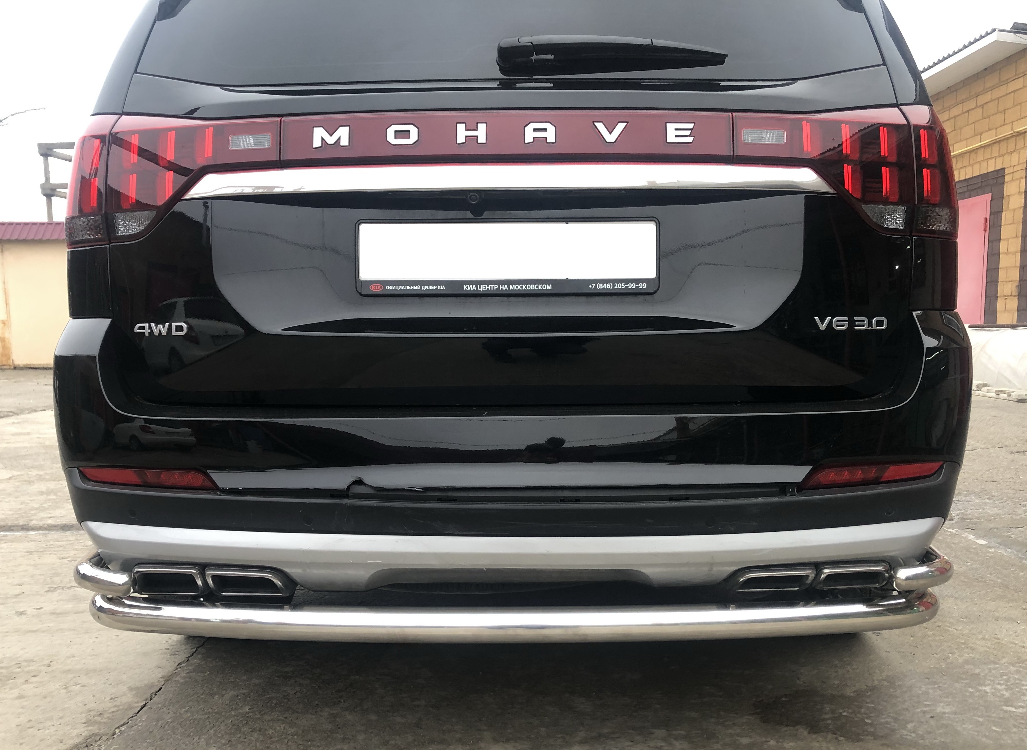 Защита заднего бампера угловая двойная большая d60/42 мм для Kia Mohave I Рестайлинг 2