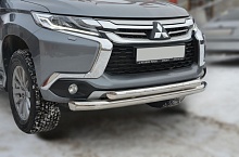 Защита переднего бампера двойная d76/60 мм для Mitsubishi Pajero Sport III