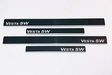 Накладки на пороги нержавеющая сталь под карбон 4шт. для LADA (ВАЗ) Vesta I