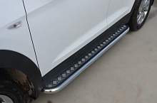 Пороги с накладным листом d53 мм для Hyundai Tucson III Рестайлинг