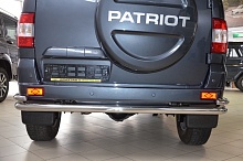 Защита заднего бампера угловая большая двойная d60/42 мм для УАЗ Patriot I Рестайлинг 3