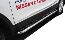 Пороги с накладным листом d60 мм для Nissan Qashqai II Рестайлинг