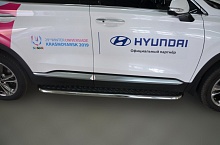 Пороги с накладным листом d53 мм для Hyundai Santa Fe IV