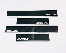 Накладки на пороги нержавеющая сталь под карбон 4шт. для Mitsubishi ASX I Рестайлинг 3