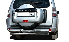Защита заднего бампера двойная d76/76 мм для Mitsubishi Pajero IV Рестайлинг 2