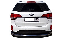 Защита заднего бампера угловая большая двойная d60/42 мм для Kia Sorento II Рестайлинг
