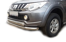 Защита переднего бампера двойная овал d76/75x42 мм для Mitsubishi L200 V