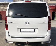 Защита заднего бампера угловая двойная d60/42 мм для Hyundai Grand Starex I Рестайлинг 2
