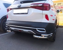 Защита заднего бампера угловая двойная d60/42 мм для Kia Seltos I