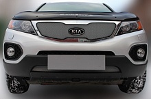 Комплект сеток chrome верх с вырезом под логотип и низ для Kia Sorento II