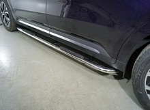 Пороги овальные гнутые с накладкой 75х42 мм для Kia Carnival IV