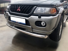 Защита переднего бампера d60 мм для Mitsubishi Pajero Sport I Рестайлинг