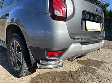 Защита заднего бампера угловая двойная d60/42 мм для Renault Duster I Рестайлинг