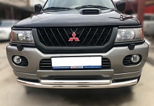 Защита переднего бампера двойная d60/53 мм для Mitsubishi Pajero Sport I Рестайлинг