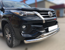 Защита переднего бампера двойная d76/60 мм для Toyota Fortuner II