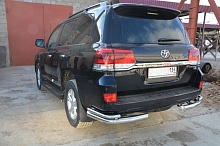 Защита заднего бампера угловая двойная d76/42 мм для Toyota Land Cruiser 200 Series Рестайлинг 2