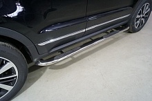 Пороги овальные гнутые с накладкой 75х42 мм для Changan CS55 I