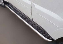 Пороги с накладным листом d76 мм для Mitsubishi Pajero IV Рестайлинг 2