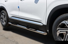 Пороги труба с проступью d76 мм для Hyundai Santa Fe IV Рестайлинг