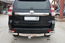 Защита заднего бампера угловая двойная под фаркоп d76/42 мм для Toyota Land Cruiser Prado 150 Series Рестайлинг 1