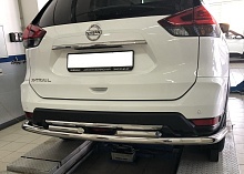 Защита заднего бампера двойная угловая большая d60/42 мм для Nissan X-Trail III Рестайлинг