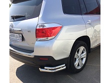 Защита заднего бампера угловая двойная d60/42 мм для Toyota Highlander II (U40) Рестайлинг