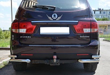 Защита заднего бампера угловая двойная d60/42 мм для SsangYong Kyron I Рестайлинг