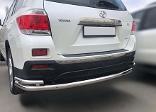 Защита заднего бампера угловая большая двойная d60/42 мм для Toyota Highlander III (U50) Рестайлинг