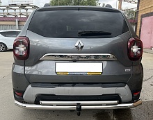 Защита заднего бампера двойная под фаркоп d60/42 мм для Renault Duster II