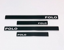 Накладки на пороги нержавеющая сталь под карбон 4шт.(с кузовом седан) для Volkswagen Polo V Рестайлинг