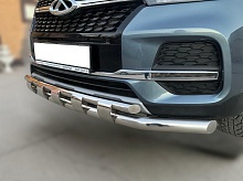 Защита переднего бампера двойная с перемычками d60/42 мм для Chery Tiggo 4 I Рестайлинг