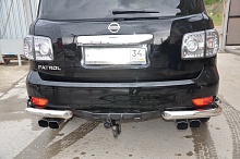 Защита заднего бампера угловая двойная d76/42 мм для Nissan Patrol VI (Y62)