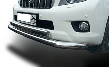 Защита переднего бампера двойная овал d76/75x42 мм для Toyota Land Cruiser Prado 150 Series