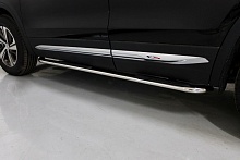 Пороги овальные гнутые с накладкой 75х42 мм для Changan CS75 I Рестайлинг